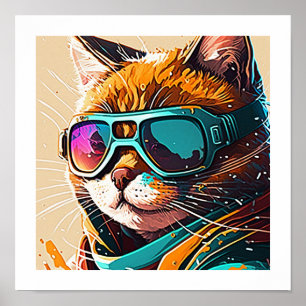 Affiche Kewl Beans Cool Chat avec lunettes de soleil portr