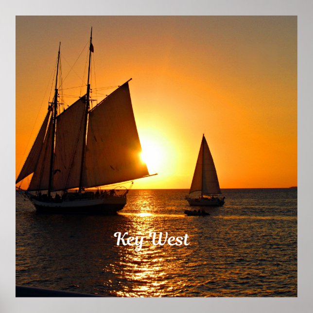 Affiche Key West, coucher de soleil et voiliers, (Devant)