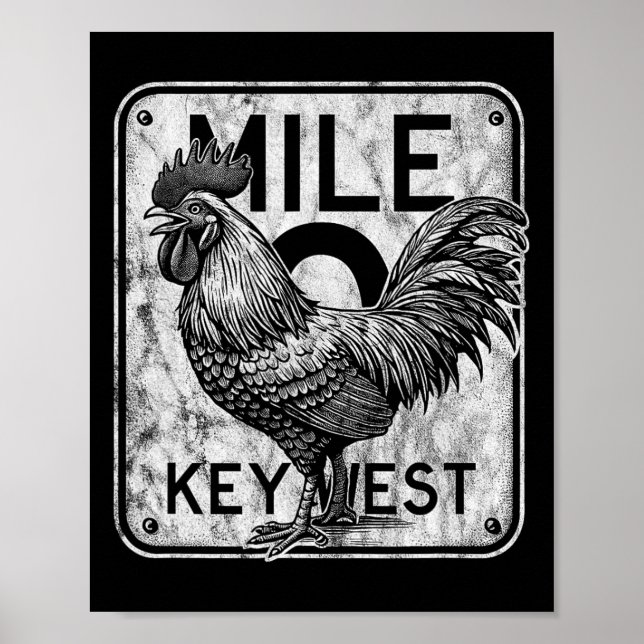 Affiche Key West Florida Chicken Retro Mile 0 Rooster Dist (Devant)