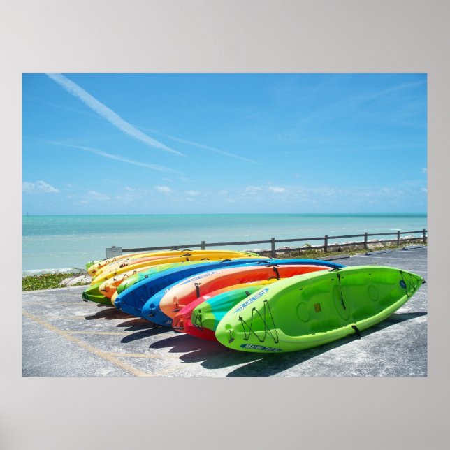 Affiche Key West Florida Kayaks couleurs Ocean Beach Poste (Devant)