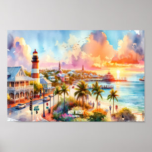 Affiche Key West Florida USA Travel Places aquarelle