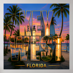Affiche Key West Floride Littoral Skyline Voyage Tropical