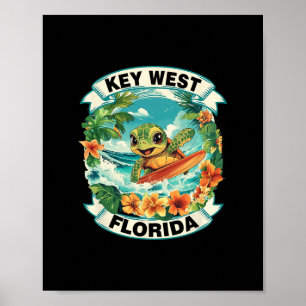 Affiche Key West Floride Mignon Tortue de Mer Surfant Été