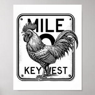 Affiche Key West Floride Poulet Rétro Mile 0 Coq Mile
