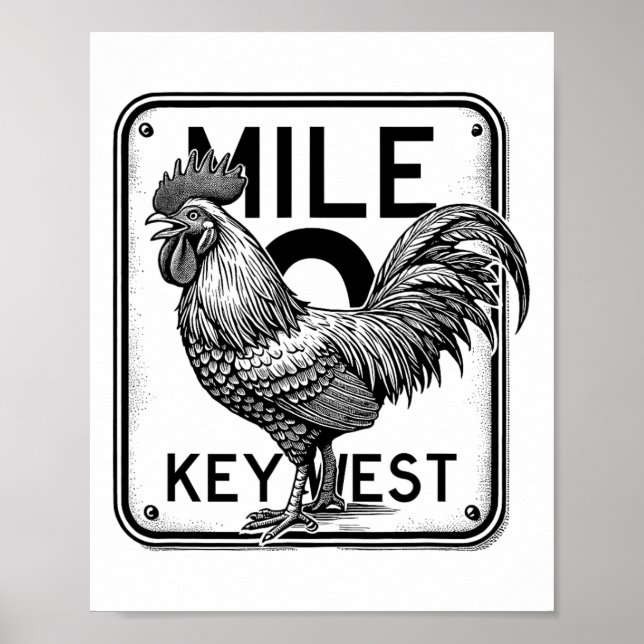 Affiche Key West Floride Poulet Rétro Mile 0 Coq Mile (Devant)
