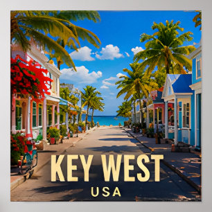 Affiche Key West Floride Rue Tropicale Voyage Souvenir
