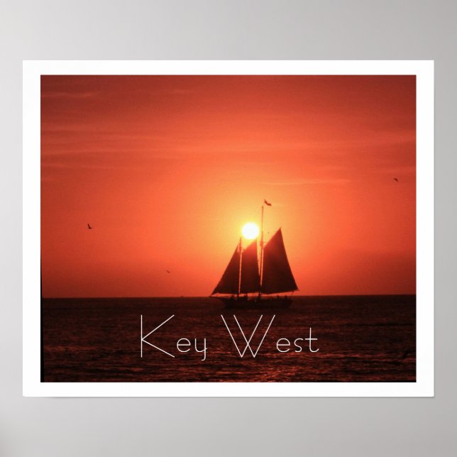 Affiche Key West, Silhouette de voilier au coucher du sole (Devant)