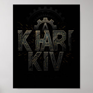 Affiche Kharkiv Ukraine Circuit Tech Style Urne Ville
