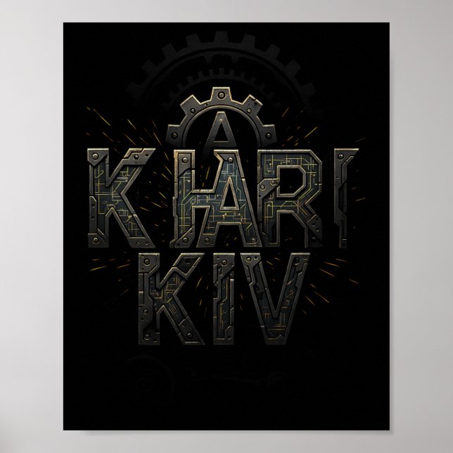 Affiche Kharkiv Ukraine Circuit Tech Style Urne Ville  (Devant)