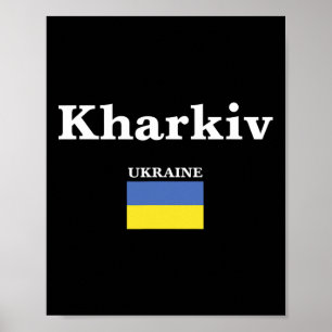 Affiche Kharkiv Ukraine et le drapeau ukrainien d'Ukraine