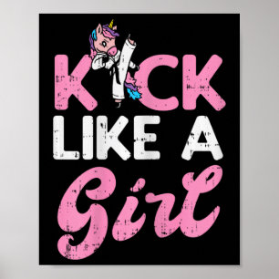 Affiche Kick Like Girl Unicorn Karate Taekwondo Martial Ar