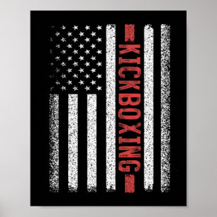 Affiche Kickboxing Drapeau Américain 4 Juillet Kickboxeur