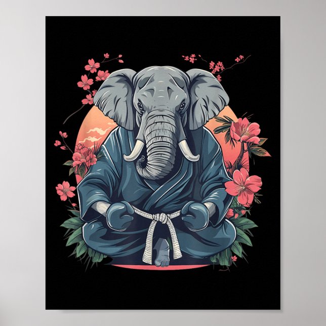 Affiche Kickboxing Éléphant Karaté Taekwondo Jiu-Jitsu MMA (Devant)