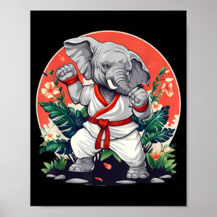 Affiche Kickboxing Éléphant Taekwondo Karaté MMA Drôle
