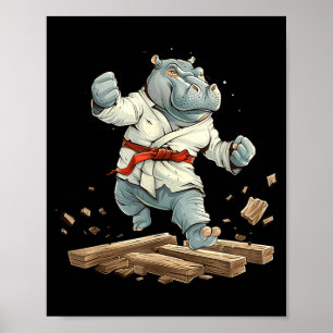 Affiche Kickboxing Hippopotame Taekwondo Karaté MMA Drôle