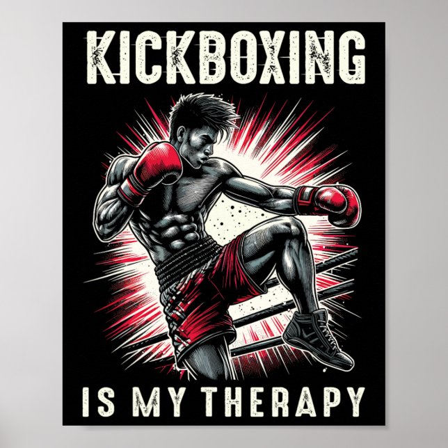 Affiche Kickboxing Is My Therapy Funny Martial Arts Kickbo (Devant)