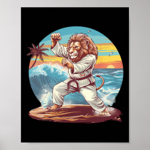 Affiche Kickboxing Lion Plage Coucher de soleil Jiu-jitsu