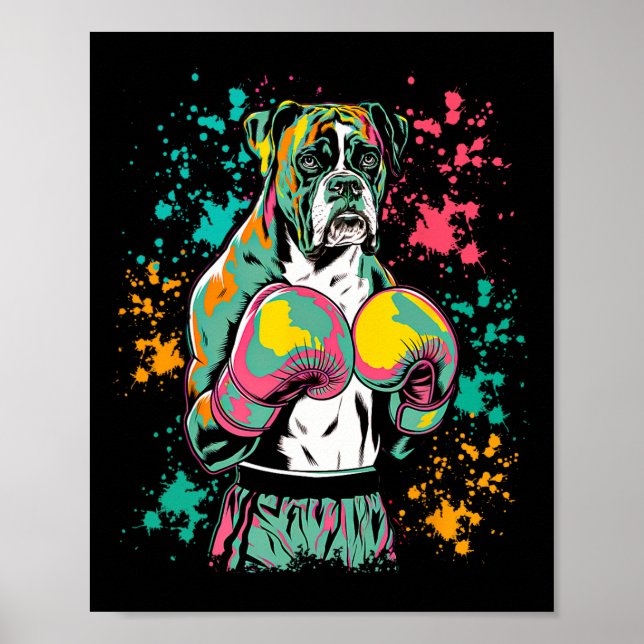 Affiche Kickboxing Ou Boxer Chien Drôle Pour Hommes Femmes (Devant)