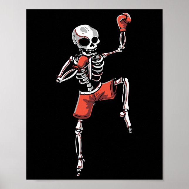 Affiche Kickboxing Skeleton Kickboxer Martial Arts Hallowe (Devant)