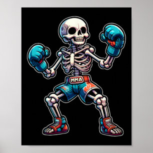 Affiche Kickboxing Squelette Kickboxeur Muay Thai Mma Comb
