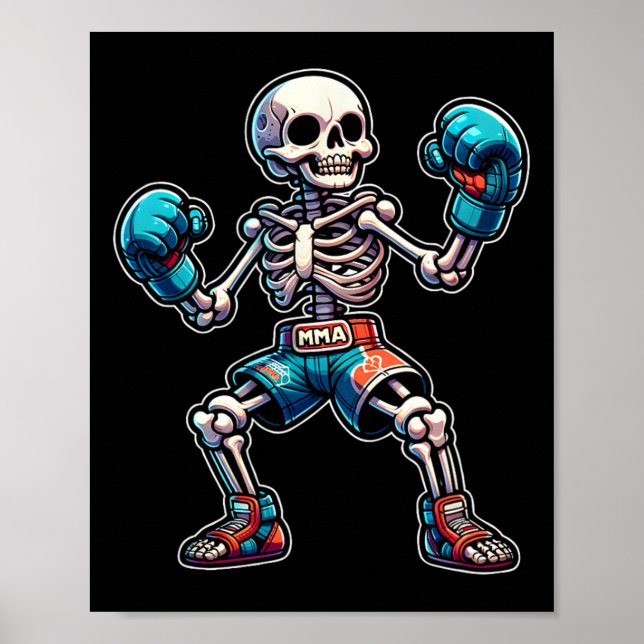 Affiche Kickboxing Squelette Kickboxeur Muay Thai Mma Comb (Devant)