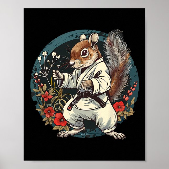 Affiche Kickboxing Squirrel Floral Judo Squirrel Lover Kar (Devant)