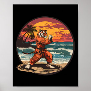 Affiche Kickboxing Tiger Plage Coucher de soleil Karaté Ta