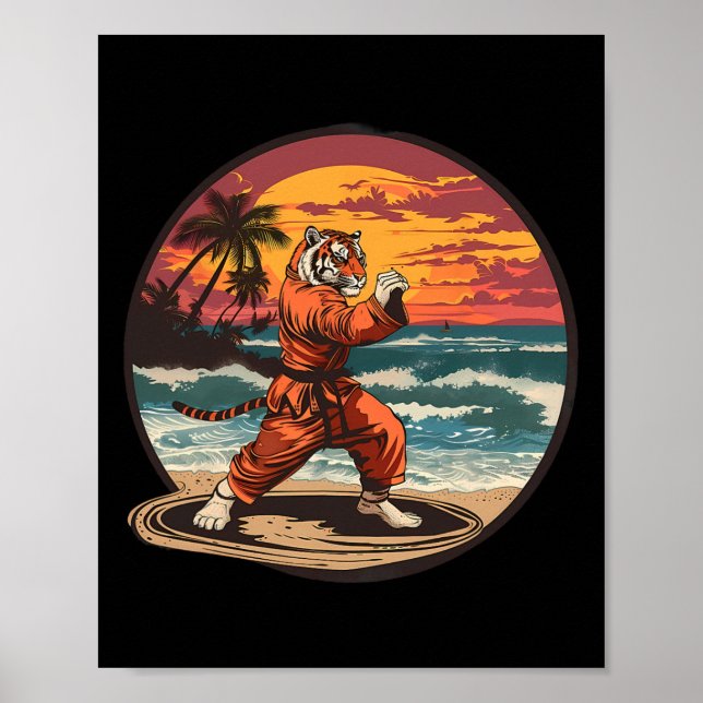 Affiche Kickboxing Tiger Plage Coucher de soleil Karaté Ta (Devant)