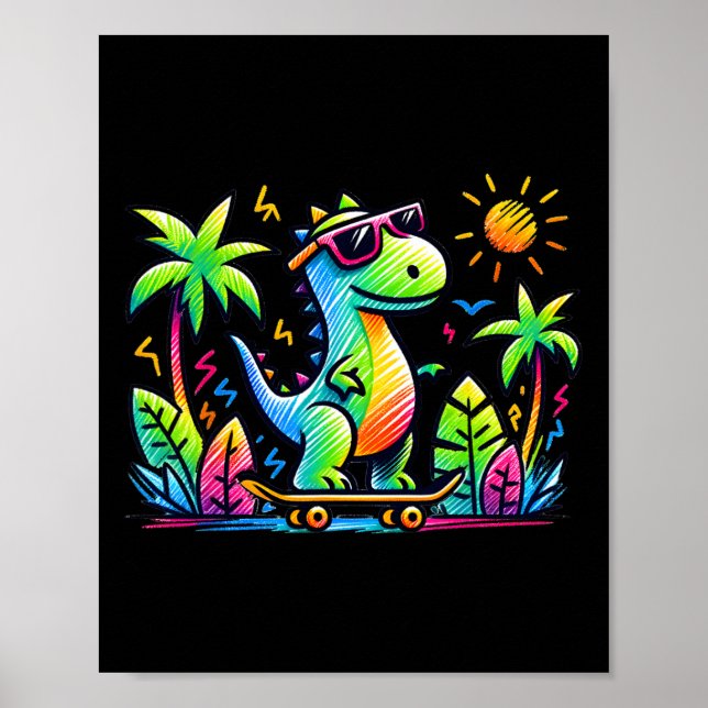 Affiche Kidcore Aesthetic Dinosaur Skateboarding Doodle Al (Devant)