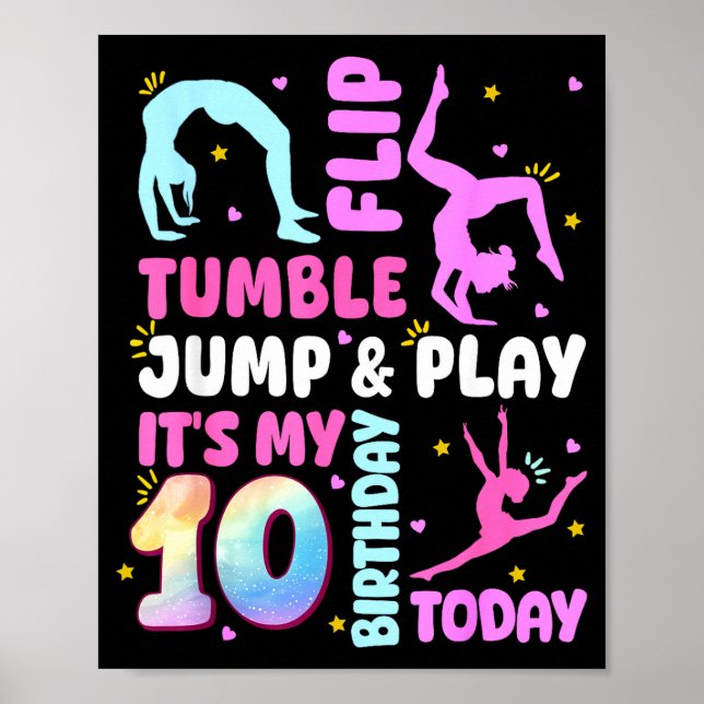 Affiche Kids 10 Year Old Bday Gymnast 10th Gymnastics Birt (Devant)