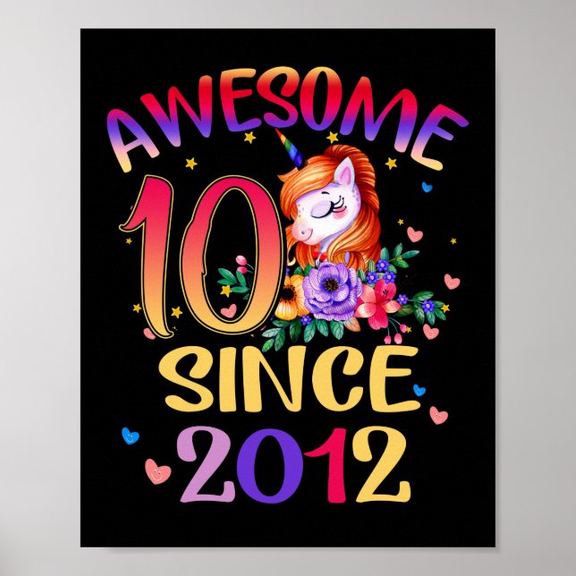 Affiche Kids 10th Birthday Party Cute Unicorn Girl 10 Year (Devant)