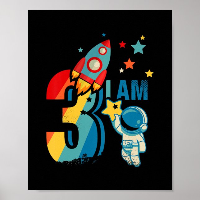 Affiche Kids 3rd Birthday Outer Space Astronaut I Am 3 (Devant)