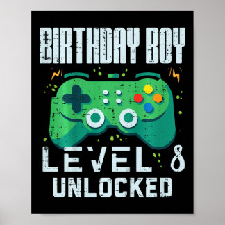 Affiche Kids Birthday Boy Level 8 Unlocked Gamer Controlle