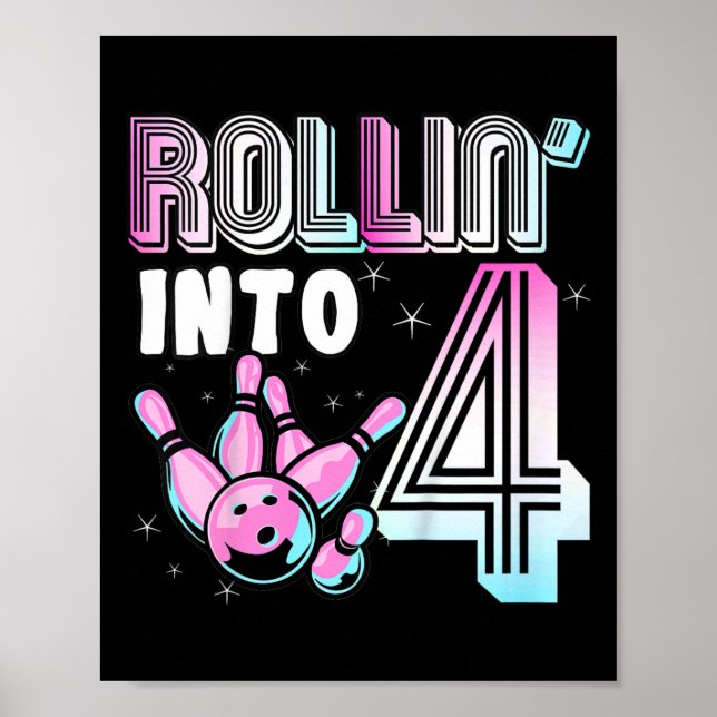 Affiche Kids Bowler Rollin’ Into 4 Bowling 4th Birthday Ki (Devant)