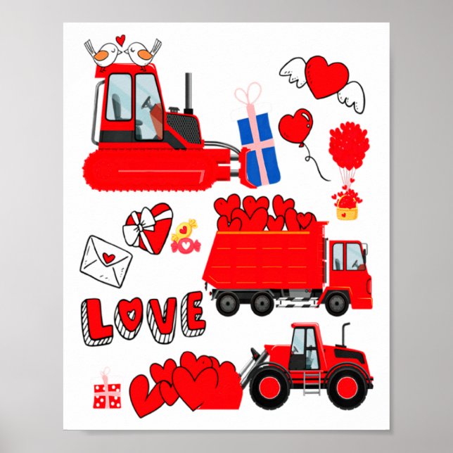 Affiche Kids Construction Vehicle Valentine Crane Truck Cu (Devant)
