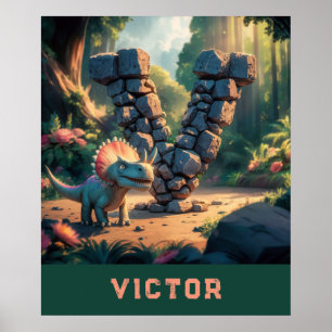 Affiche *~* Kids Dinosaur Monogramme AP71 Lettre V