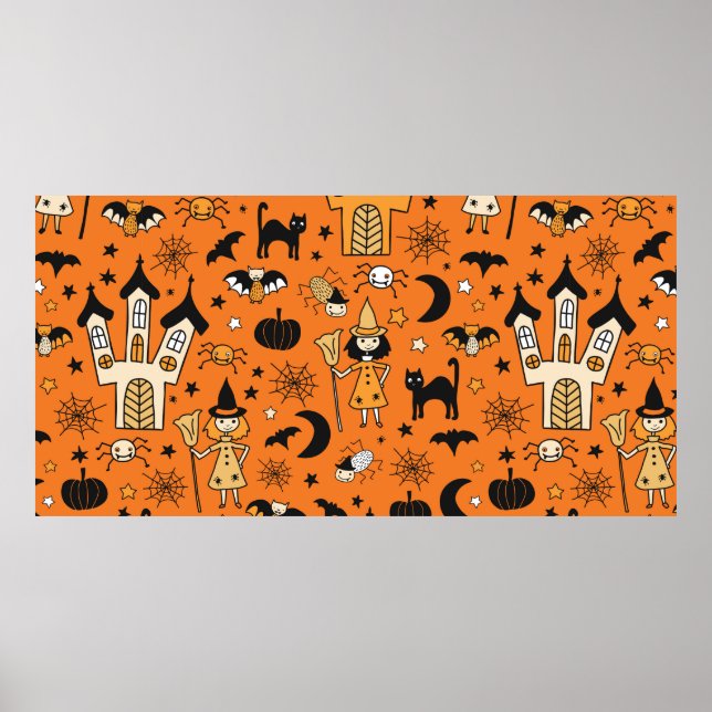 Affiche Kids Halloween background. Seamless vintage patter (Devant)