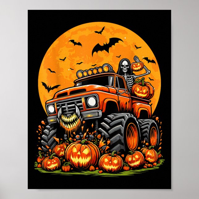 Affiche Kids Halloween Monster Truck Skeleton Pumpkin Boys (Devant)