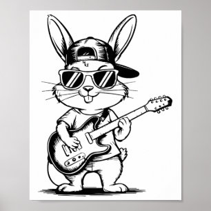 Affiche Kids Hip-hop Sungl Bunny Holding Guitare Happy Eas