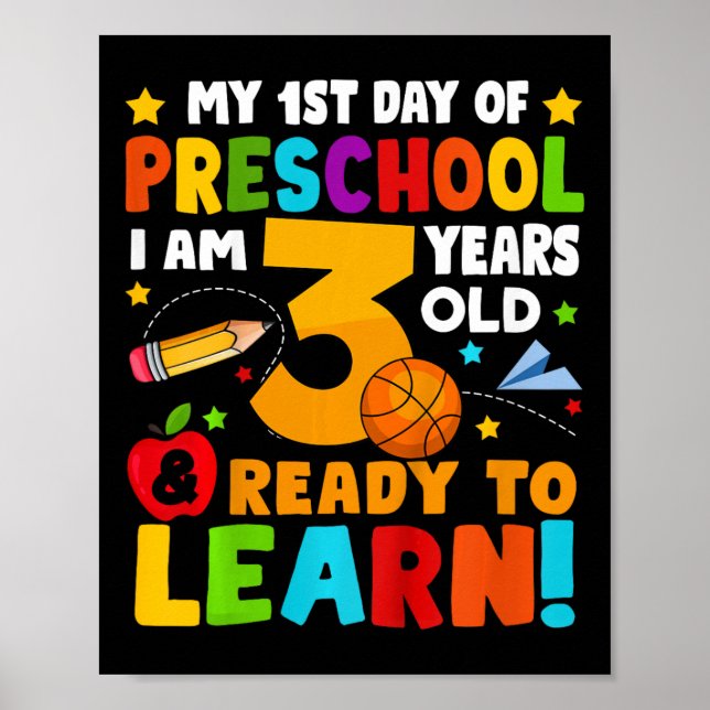 Affiche Kids I'm 3 Ready To Learn First Day Of School Pres (Devant)