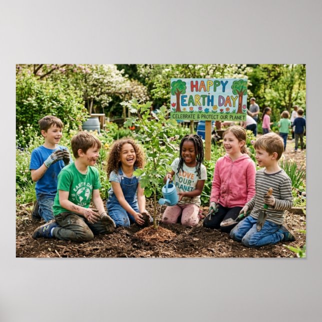 Affiche Kids Planting Trees - Celebrate & Protect  (Devant)