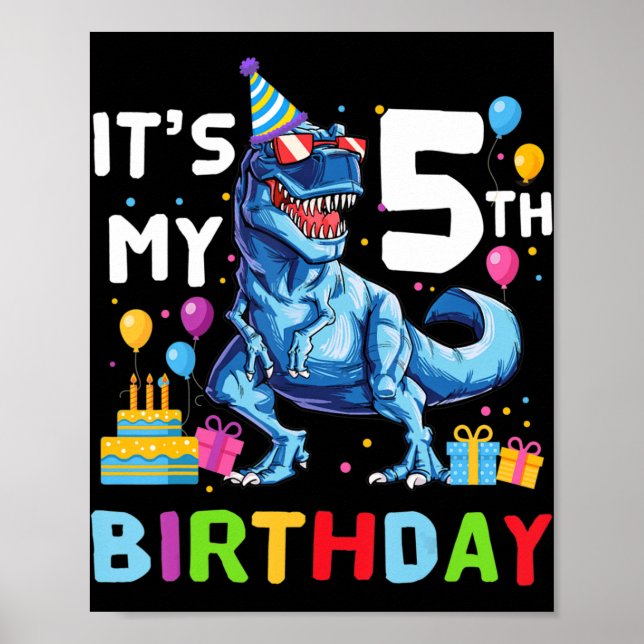 Affiche Kids Rawr I'm 5 5th Birthday T Rex Dinosaur Party (Devant)