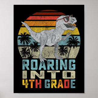 Affiche Kids Roaring Into 4th Grade Dinosaur T Rex Back To