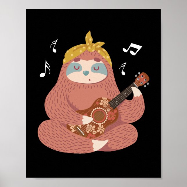 Affiche Kids Sloth Ukulele Joueur Hawaiian Musicien (Devant)