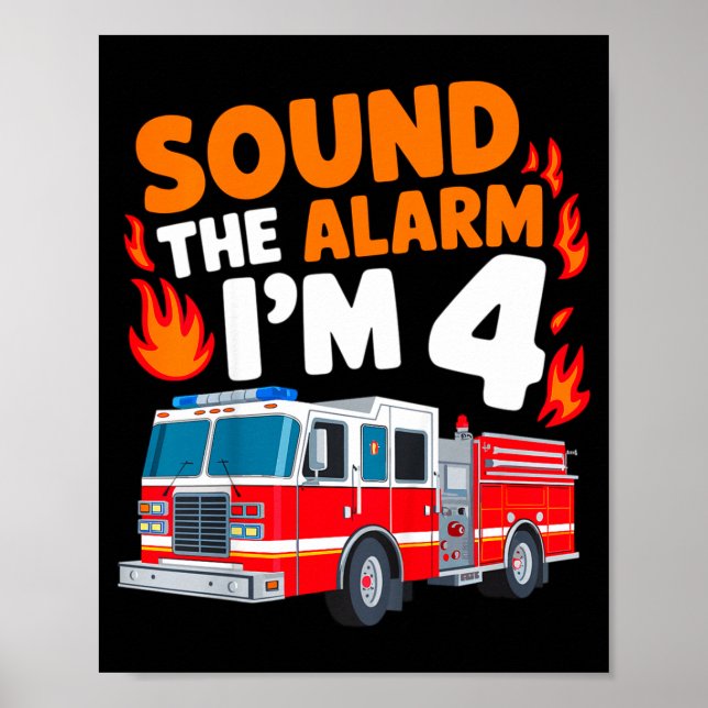 Affiche Kids Sound The Alarm I'm 4 Years Old 4th Birthday  (Devant)