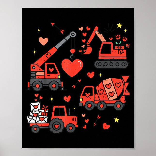 Affiche Kids Valentines Day Construction Trucks Funny Boys (Devant)