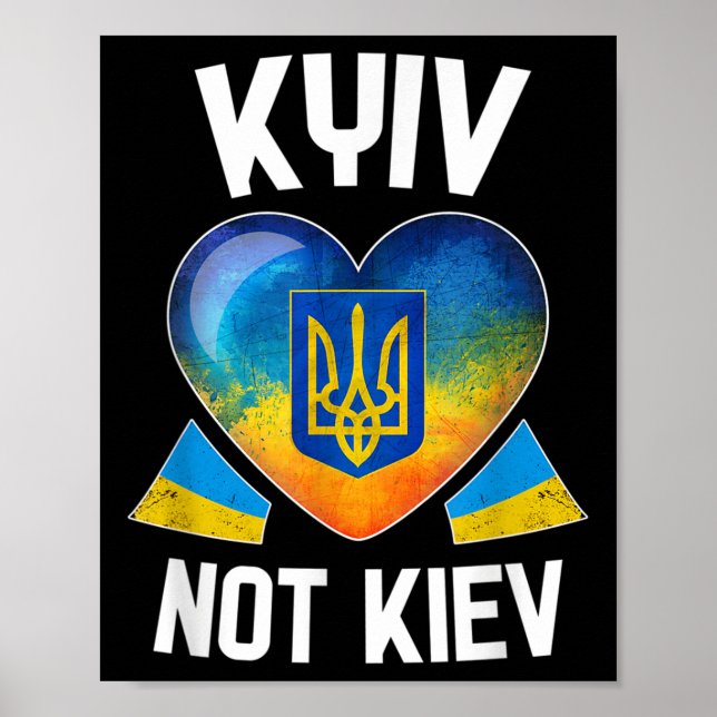 Affiche Kiev Pas Kiev _ Drapeau ukrainien Coeur Soutenez l (Devant)