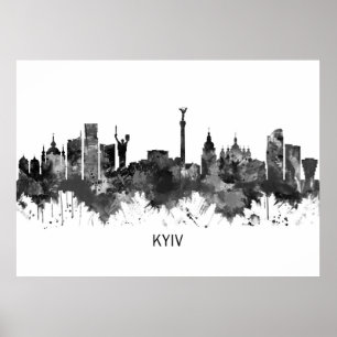 Affiche Kiev Ukraine Skyline BW