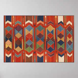 Affiche Kilim Motif contemporain Orange Bleu Vert