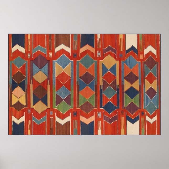 Affiche Kilim Motif contemporain Orange Bleu Vert (Devant)